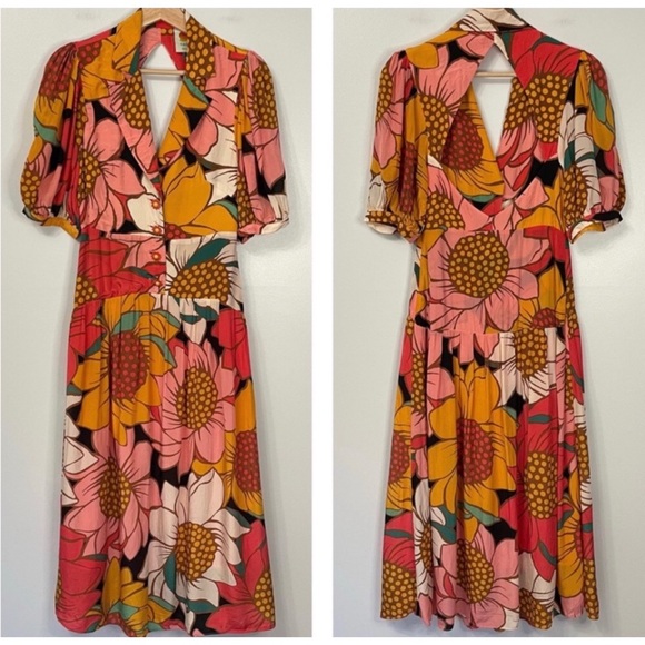 FARM RIO Colorful Sunflowers Midi Dress - Picture 2 of 11